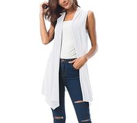 Urban GoCo Donna Senza Maniche Draped Cardigan Gilet (Large, Bianco)