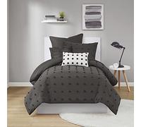 URBAN HABITAT Set copripiumino 100% cotone jacquard, trapuntato, shabby chic, per tutte le stagioni, per piumone, federe abbinate, cuscini decorativi, singolo/singolo XL (173 x 234 cm), antracite, 5