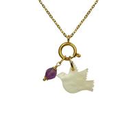 URBAN HIPPIES Collana Donna Vintage Uccellino Bianco Conchiglia Perla Ametista