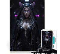 Urban Huntress︰ Puzzle della ragazza gatto cibernetica 1000 Gioco di memoria ad alta precisione Taglio di precisione Artigianato Sfida cerebrale interattiva per la casa (38x26cm)
