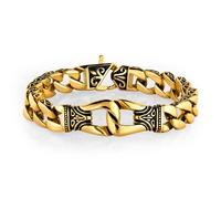Urban Jewelry Bracciale da uomo con maglia a serpente e giglio Fleur de Lis placcato oro 24K - Catena pesante, 21,6-22,9 cm, resistente ai graffi, chiusura a scatto sicura, con scatola regalo, 9 Inch