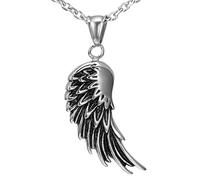 Urban Jewelry - Ciondolo vintage da uomo in acciaio INOX a forma di ala d'angelo (nero e argento)