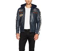 Urban Leather '58 GENTS' Giacca Moto Uomo in Pelle con Protezioni Per Schiena, Spalle e Gomiti Omologate CE | Navy Blue | 5XL
