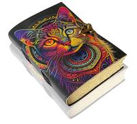 Urban Leather Diario da viaggio in pelle di gatto da 7 pollici con stampa UV, realizzato a mano, multicolore e compatto, 200 pagine, libro di ombra, libro da disegno e schizzi, taccuino