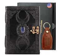 Urban Leather Journal - 3 Moon Black Lapiz Journal - Gemstone Studded Handmade Vintage Writing Notebook, Unlined