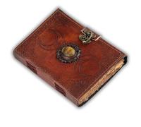 Urban Leather Libro - 3 Luna marrone scuro occhio di tigre diario in pelle - gemma tempestato fatto a mano annata taccuino scrittura organizzatore, sfoderato