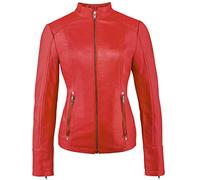 Urban Leather RT01 Giacca in Pelle da Donna alla Moda, Rosso, Taglia S
