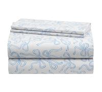 Urban Lifestyle Set di lenzuola da 4 pezzi, tra cui lenzuolo superiore, lenzuolo con angoli e 2 federe, fiocco coquette, celeste, matrimoniale