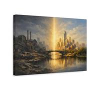 Urban Opposition Dramatic Split Scene Cityscape Science Fiction - Canvas Wall Art Print 18×12 inch (45×30 cm) - Horizontal / 1.25 inch (3 cm)