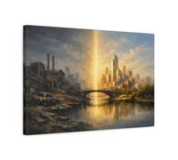 Urban Opposition Dramatic Split Scene Cityscape Science Fiction - Canvas Wall Art Print 24×16 inch (60×40 cm) - Horizontal / 1.25 inch (3 cm)