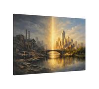 Urban Opposition Dramatic Split Scene Cityscape Science Fiction - Canvas Wall Art Print 48×32 inch (120×80 cm) - Horizontal / 1.25 inch (3 cm)