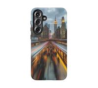 Urban Skyline and Subway Motion Blur - Custodia rigida opaca compatibile con Samsung Galaxy S25 Plus, nero