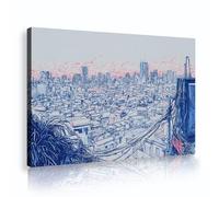 Urban Skyline Tela Arte Della Parete Paesaggio Urbano Schizzo Stampe Stile Opere D'arte Poster Contemporanei Pittura per Soggiorno Ufficio Camera Da Letto Decor 65x100cm telaio interno