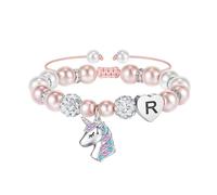 URBAN SPARKS Bracciale con unicorno, per bambini e bambine, in argento 925, con cuore, perle bianche e sfere di strass, regolabile, regalo per ragazze, Mittelgroße, Argento, no.