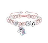 URBAN SPARKS Bracciale con unicorno, per bambini e bambine, in argento 925, con cuore, perle bianche e sfere di strass, regolabile, regalo per ragazze, Mittelgroße, Argento, no.