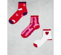 Urban Threads - Confezione da 3 paia di calzini rossi con cuori-Rosso One Size