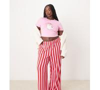 Urban Threads Curve - Pigiama con stampa di cowboy natalizio con felpa a maniche lunghe e joggers in poliestere rosa a righe rosse-Multicolore 48
