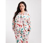 Urban Threads Curve - Pigiama natalizio con stampa cowboy composto da pantaloni e top a maniche lunghe con rever-Multicolore 50