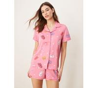 Urban Threads - Pigiama con stampa di cappelli da cowboy composto da pantaloncini e camicia a maniche corte con rever-Multicolore 42