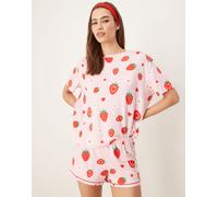 Urban Threads - Pigiama con top oversize e pantaloncini con stampa di fragole-Multicolore 42