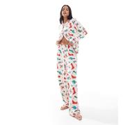 Urban Threads - Pigiama natalizio con stampa stile cowboy composto da pantaloni e top a maniche lunghe con rever-Multicolore 50