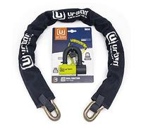URBAN UR59K100 - Antifurto per moto, catena ad alta sicurezza, in acciaio speciale temprato da 13,5 mm e solido lucchetto Mini U da 14 mm, per moto, scooter e bicicletta elettrica, 100 cm, nero/giallo