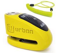 URBAN UR910Y Bloccadisco Moto con Allarme 120 dB, Giallo+Nero in Acciaio Inox Verniciato +Dissuasivo, Omologato SRA e Sold Secure Gold, Doppia Chiusura Ø10 mm, Lucchetto Antifurto Blocca Disco Moto