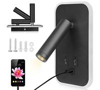 UrbanHomes Lampada da parete a LED, 12W Lampada da Lettura Sul Comodino con interruttore Porta di ricarica USB, Applique da Corridoio per hotel in camera da letto (Luce Calda 3w + 9w) (Nero)