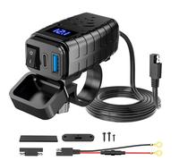 UrbanHomes presa USB 12V moto, caricatore PD Tipo C e usb-C 6.4A Quick Charge 3.0 per 12V ~24V moto camper caravan barca, Nero
