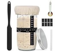 UrbanHomes Sourdough - Set Di Barattoli Rotondi in Vetro Da 1000 Ml, Con Termometro, Fascia Per Data Di Alimentazione, Copertura in Panno, Raschietto in Silicone, Fermentazione Del Pane