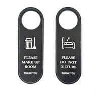 UrbanHui Confezione da 2 targhette per porta con scritta "Do Not Disturb" "Please Make Up Room" in pelle, colore nero, per la pulizia, per ufficio, hotel, articoli per la casa