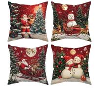 UrbanHui Confezione da 4 federe per cuscini natalizi, 45 x 45 cm, in poliestere con motivi di Babbo Natale e pupazzo di neve e renna, per decorazioni natalizie (JIAX122-5)
