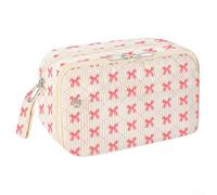 UrbanHui Elegante astuccio in velluto a coste con cerniera di sicurezza, design multi scomparto per la scuola o l'università cancelleria e oggetti personali, Come da immagine, Pink bow (small)