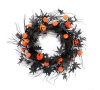 UrbanHui Ghirlanda artificiale di ramo essiccato di Halloween, decorazione autunnale per porta, nero, arancione, 50 cm, per interni ed esterni, raccolto autunnale, decorazione per la casa