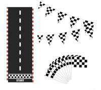 UrbanHui Kit di 10 bandiere da corsa a scacchi bianche e nere, con 10 bandierine da pavimento, per feste di corsa, decorazione a tema, eventi interni ed esterni