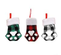UrbanHui Set di 3 mini forchette e cucchiaio a forma di zampa di gatto con un motivo a quadri unico per uso decorativo su tavoli da pranzo o come ornamento da appendere durante le festività natalizie