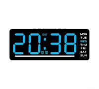 UrbanHui Sveglia elettronica digitale da parete con grande schermo a LED, visualizzazione della temperatura, memoria di spegnimento, interfaccia USB per casa, ufficio, scuola (blu)