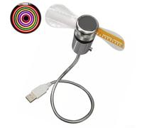 UrbanHui, Ventola USB per orologio, direzione regolabile, tubo flessibile in metallo, impostazione dell'ora, facile installazione, nessun driver necessario, ampie applicazioni, risparmio energetico