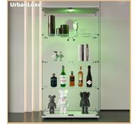 UrbanLuxe Vetrina espositiva, con illuminazione a LED e quattro ripiani, doppie ante, vetrinetta espositiva, vetrina in piedi, vetrina, Bianco BIANCO