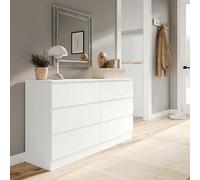 URBNLIVING Cassettiera moderna in legno bianco con 6 cassetti per camera da letto o ufficio, comodino versatile ed elegante armadio per organizzare vestiti, accessori, forniture sul posto di lavoro e