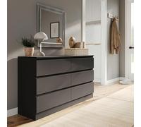 URBNLIVING Cassettiera moderna in legno nero con 6 cassetti per camera da letto o ufficio, comodino versatile ed elegante armadio per organizzare vestiti, accessori, articoli sul posto di lavoro,