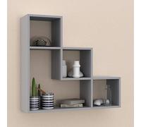 URBNLIVING Lyon - Scaffale sospeso in legno a 3 gradini, montaggio a parete, espositore per libri, colore: grigio
