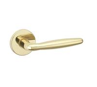 URBNLIVING Rouen - Set di maniglie a leva in metallo, design rotondo a rosa, per porte interne ed esterne, resistenti ed eleganti, perfette per interni di casa o ufficio (rosa in ottone lucido)