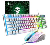 UrChoiceLtd T6 Arcobaleno Funzione Tastiera + 2400DPI 6 USB Pulsante Gioco Mouse Ottico Dell'arcobaleno USB+ Gioco Mouse Pad 220 * 180 * 5mm Formato Standard (Chiavi Di Emissione Di Luce, Bianco) LED