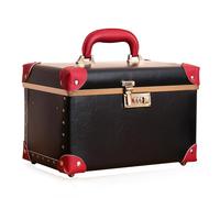 urecity Valigetta porta cosmetici vintage in pelle con specchio, custodia rigida per trucchi da donna, da viaggio, con serratura a combinazione e grande spazio di archiviazione (design retrò), nero