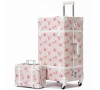 Urecity Valigia vintage con ruote, trolley da viaggio, leggera, retrò, custodia rigida, 2 pezzi, con piccolo formino da 12 pollici, Camelia rosa, S(12")+L(26"), Vintage