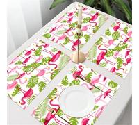 UREJD 4 Unità - 45x30 cm - Tovaglietta Lavabile,Resistente al Calore,Antiscivolo,Antimacchia per Tavolo della Cucina e Sala - motivo con fenicotteri rosa e foglie di palma verdi.