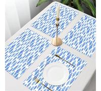 UREJD 4 Unità - 45x30 cm - Tovaglietta Lavabile,Resistente al Calore,Antiscivolo,Antimacchia per Tavolo della Cucina e Sala - lue, Figure di pesci marini con opere d'arte marine in stile disegnato