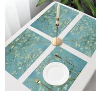 UREJD 4 Unità - 45x30 cm - Tovaglietta Lavabile,Resistente al Calore,Antiscivolo,Antimacchia per Tavolo della Cucina e Sala - ispirato al dipinto di Vincent Van Gogh - Mandorlo in fiore.