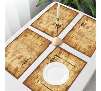 UREJD 4 Unità - 45x30 cm - Tovaglietta Lavabile,Resistente al Calore,Antiscivolo,Antimacchia per Tavolo della Cucina e Sala - Set di mappe dell'isola, mappa del tesoro d'oro dei pirati rustici e sgan